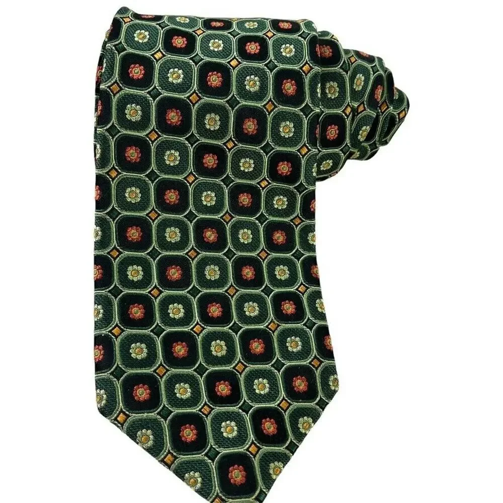 JZ Boulder Jim Herron Mens Green Floral All Silk Hand Made Necktie Neck Tie 3.5
